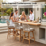PURPLE LEAF Outdoor Swivel Bar Stools Set of 2 Patio 360° Rotating All-Weather Wicker Stools with Back and Cushion for Outside Backyard Kitchen Bistro Garden Bar