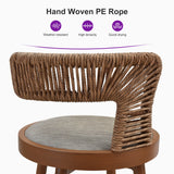 PURPLE LEAF Outdoor Swivel Bar Stools Set of 2 Metal Modern Rattan Bar Chairs with Backrest Aluminum Woven Barstools with Cushions