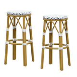 PURPLE LEAF Patio Round Bar Stools Set of 2 Outdoor Backless Barstools Woven Rattan Bar Chair for Indoor Kitchen Island Bistros Cafe Restaurant