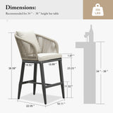 PURPLE LEAF Outdoor Bar Stools Patio Modern Aluminum Rattan High Back & Arms Bar Chairs with Removable Cushions and Pillows for Outdoor or Indoor