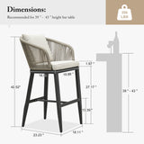PURPLE LEAF Outdoor Bar Stools Patio Modern Aluminum Rattan High Back & Arms Bar Chairs with Removable Cushions and Pillows for Outdoor or Indoor