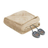 Heated Plush and Berber Electric Bedding Blanket, Beige