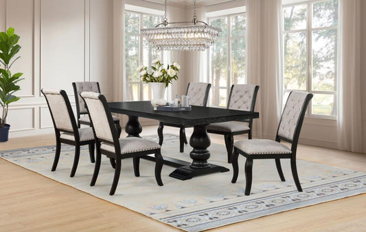 Phelps 7-Piece Rectangular Dining Table Set – Distressed Noir