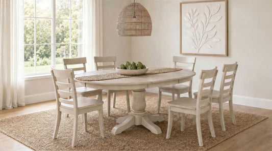 Orrison 7-Piece Oval 62-Inch Extension Leaf Dining Set Linen