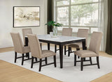 Averill 7-Piece White Marble Top Dining Set – Tan and Coffee Bean