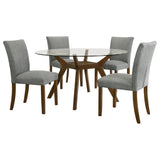 Paxton 5-Piece Round Glass Top Dining Set with Grey Parsons Chairs
