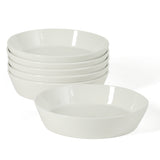 Martha Stewart Selma 6-Piece 41oz 8 Inch Large Pasta Bowls Porcelain Ceramic Chip and Scratch Resistant Shallow Salad Bowl, Serving Bowls, Soup Bowls Set, Dishwasher & Microwave Safe White