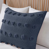 Clip Jacquard Pompoms Comforter/Duvet Cover Set, Navy