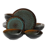 Gibson Elite Kyoto 16-Piece Double Bowl Reactive Stoneware Dinnerware Set - Teal