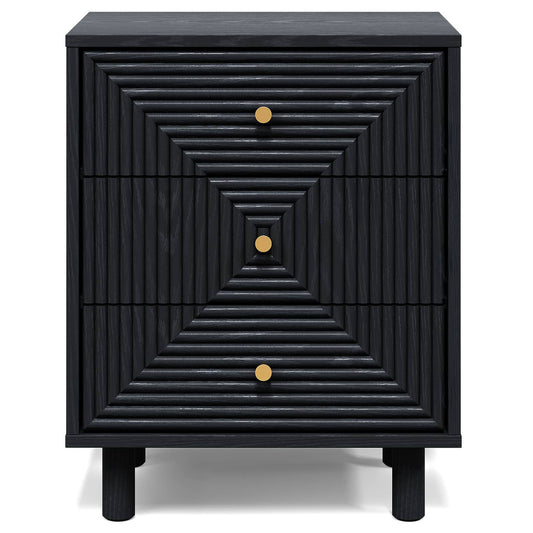 Black 3 Drawer Nightstand, Small Dresser Wooden Storage