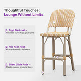 PURPLE LEAF Outdoor Bar Height Stools Set of 2 French Country Patio Rattan Bar Stool Chairs Outdoor Armless Barstools for Porch Garden Indoor Kitchen