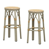 PURPLE LEAF Patio Round Bar Stools Set of 2 Outdoor Backless Barstools Woven Rattan Bar Chair for Indoor Kitchen Island Bistros Cafe Restaurant