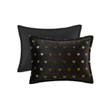 Gold Metallic Printed Plush Comforter Set, Black