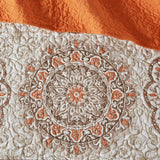 6 Piece Floral Medallion Reversible Quilt Set, Orange