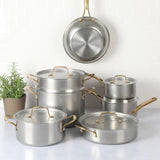 Martha Stewart Vintage 18/8 Tri-ply Stainless Steel 12-Piece Cookware Set w/ Gold Handles