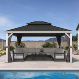 PURPLE LEAF White Gazebo for Modern Patio Double Galvanized Steel Roof Awning and Upgrade Curtain