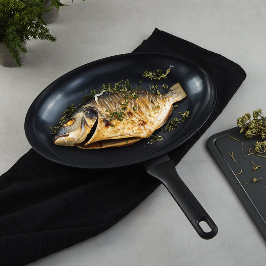 BergHOFF DiNA Helix Recycled Aluminum Nonstick Ceramic Fish Pan, 13.25"