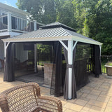 PURPLE LEAF White Gazebo for Modern Patio Double Galvanized Steel Roof Awning and Upgrade Curtain with Lights-milky