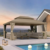 PURPLE LEAF Backyard Gazebo Champagne Hardtop Galvanized Steel Roof Awning and Upgrade Curtain