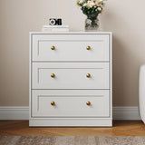 3 Drawer Nightstand, Large Bedside Table with Golden Round