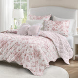 Vintage Inspired Floral Microfiber Quilt Set, Pink
