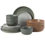 Gibson Elite Menlo Park 16-Piece Pottery Clay Stoneware Dinnerware Set – Reactive Glaze, Embossed Plates and Bowls W/ Pasta Bowl, Service for 4 – Microwave & Dishwasher Safe
