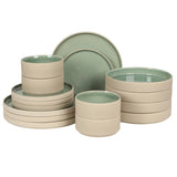 Gibson Elite Liberty Bay 16-Piece Pottery Clay Stoneware Dinnerware Set – Reactive Glaze, Stackable Plates and Bowls W/ Pasta Bowl, Service for 4 – Microwave & Dishwasher Safe