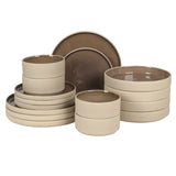 Gibson Elite Liberty Bay 16-Piece Pottery Clay Stoneware Dinnerware Set – Reactive Glaze, Stackable Plates and Bowls W/ Pasta Bowl, Service for 4 – Microwave & Dishwasher Safe