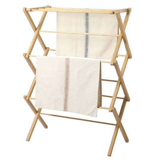 Gibson Home Riverrun Foldable Bamboo Drying Rack for Clothes & Towels – 2-Tier Collapsible Laundry Drying Rack, Space-Saving Air Dry Stand for Clothes, Towels, Blankets, etc for Indoor & Outdoor Use