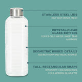 Gibson Home Aspen Heights 2 Piece Large Embossed Reusable Glassed Bottles W/ Airtight Leakproof Stainless Steel Lid, Pitcher for Water, Milk, Juice - Dishwasher Safe