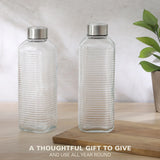 Gibson Home Aspen Heights 2 Piece Large Embossed Reusable Glassed Bottles W/ Airtight Leakproof Stainless Steel Lid, Pitcher for Water, Milk, Juice - Dishwasher Safe