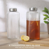 Gibson Home Aspen Heights 2 Piece Large Embossed Reusable Glassed Bottles W/ Airtight Leakproof Stainless Steel Lid, Pitcher for Water, Milk, Juice - Dishwasher Safe