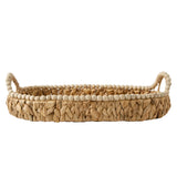 Gibson Home Riverrun Grove 17" Woven Decorative Serving Tray – Large Natural Water Hyacinth Basket w/ Wood-Bead Trim & Handles for Coffee Table Décor, Ottomans, Centerpieces & Kitchen Counter Display