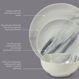 Gibson Home Cloudlight 12 Piece Plates and Bowls Dishes Brown and White - Decorated Porcelain Ceramic Dinnerware Set - Service for 4