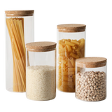 Sur La Table Kitchen Essentials Rue Lumiere 4-Piece Handmade Glass Canister Set with Airtight Cork Lids, Clear – 57 oz, 45 oz, 34 oz & 25 oz, Food Storage Jars, Dishwasher Safe, Pantry Organization