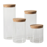 Sur La Table Kitchen Essentials Rue Lumiere 4-Piece Handmade Glass Canister Set with Airtight Cork Lids, Clear – 57 oz, 45 oz, 34 oz & 25 oz, Food Storage Jars, Dishwasher Safe, Pantry Organization