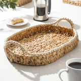 Gibson Home Riverrun Grove 17" Woven Decorative Serving Tray – Large Natural Water Hyacinth Basket w/ Wood-Bead Trim & Handles for Coffee Table Décor, Ottomans, Centerpieces & Kitchen Counter Display
