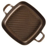 Bloomhouse Natural Bronze Finish 12-Inch Square Cast Iron Grill Pan – Olive Oil Treated Surface with Dual Handles & Olive Wood Trivet, Oven, Grill & Campfire Safe