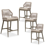 PURPLE LEAF Outdoor Bar Stools Wicker Rattan Bar Stools with Back Aluminum Outside Garden Patio Bar Chairs