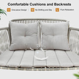 PURPLE LEAF Double Cloud Hanging Chair - Outdoor Patio Rattan Swing Chair with Cushion and Backrest.
