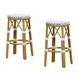 PURPLE LEAF Patio Round Bar Stools Set of 2 Outdoor Backless Barstools Woven Rattan Bar Chair for Indoor Kitchen Island Bistros Cafe Restaurant