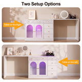 Rotatable L-Shaped Vanity Desk with Led Light, Double Arched