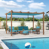 PURPLE LEAF Outdoor Retractable Pergola with Sun Shade Canopy Patio Metal Shelter for Garden Pavilion Natural Wood Grain Frame Grill Gazebo