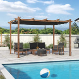 PURPLE LEAF Outdoor Retractable Pergola with Sun Shade Canopy Patio Metal Shelter for Garden Pavilion Natural Wood Grain Frame Grill Gazebo