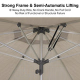 PURPLE LEAF Semi-Auto Outdoor Market Table Umbrella with Heavy-Duty Fabric