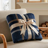 Plaid Shepra Velvety Heated Throw, Navy