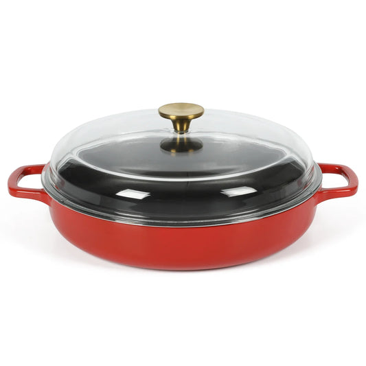 Sur La Table Kitchen Essentials 3.75-Quart Enameled Cast Iron All-In-One Multi-Purpose Non-Toxic Nonstick Braiser Pan w/ Borosilicate Glass Lid