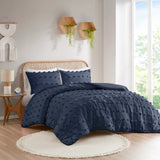 Clip Jacquard Pompoms Comforter/Duvet Cover Set, Navy