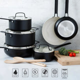 Martha Stewart Emmeline Premium Nonstick PFA Free Ceramic Interior 12 Piece Heavy Gauge Enamel Aluminum Pots and Pans Cookware Set