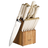 Martha Stewart 16 Piece Lockton High Carbon Stainless Steel Cutlery Kitchen Knife Block Set W/ ABS Tripe Riveted Forged Handle Acacia Wood Block